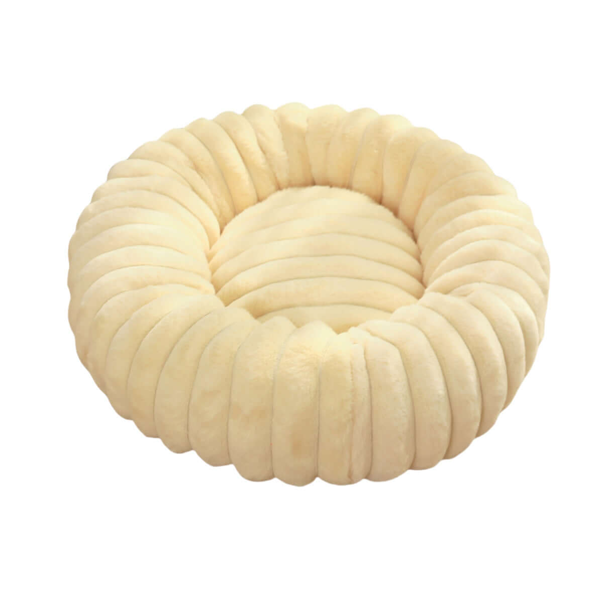 plush pet bed for winter in soft cream color with a cozy round design for pets