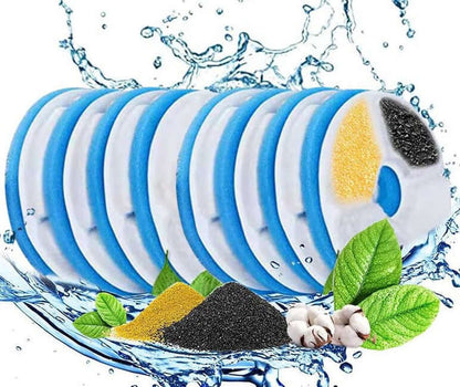Wireless smart pet water dispenser replacement filters in water with a refreshing design.