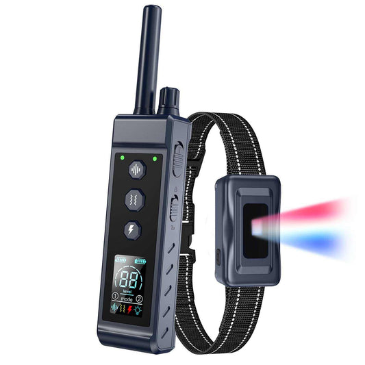Black waterproof dog vibration collar with rechargeable remote and adjustable training modes for dogs 5-120 pounds