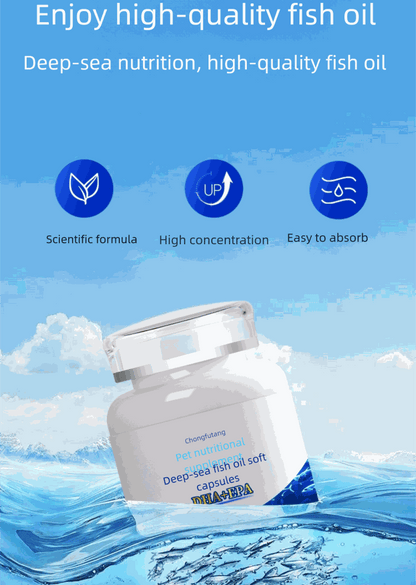 Natural odorless fish oil capsules for pets with omega-3 EPA DHA for heart skin coat and joint health
