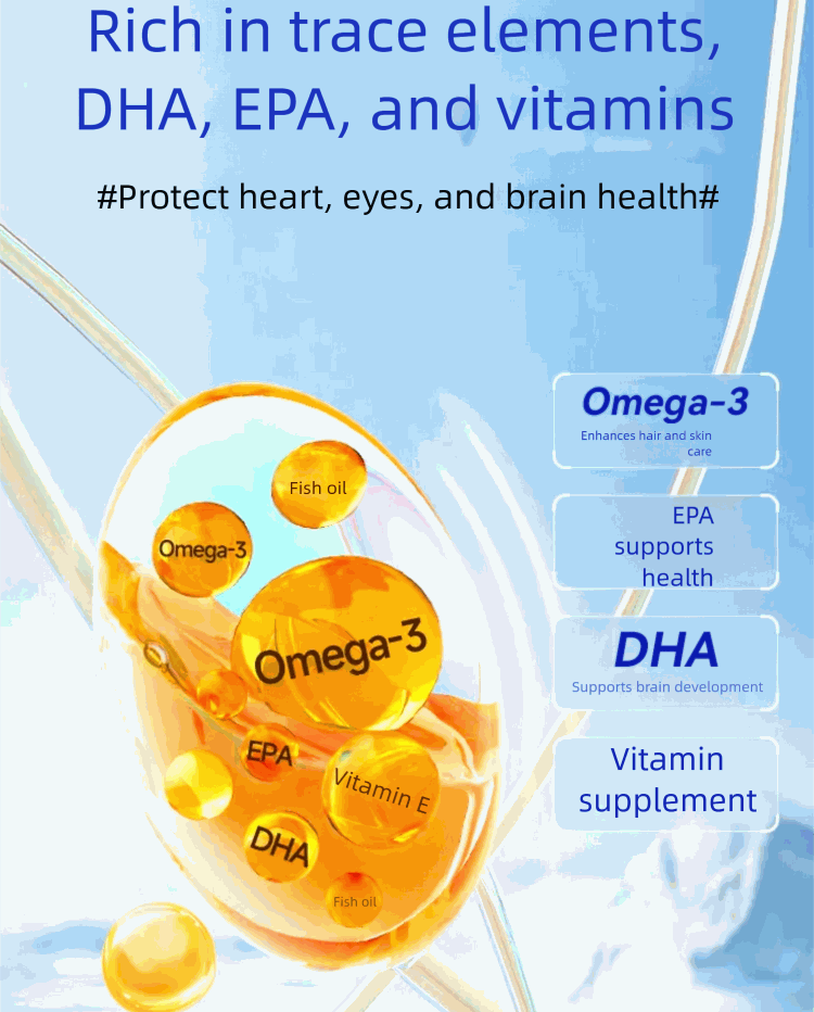 Natural pet fish oil capsules rich in omega-3 EPA, DHA, and vitamins for dogs and cats health