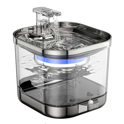 New Wireless Smart Pet Water Dispenser Automatic Cycle Charging Wireless Water Pump with flowing water and modern design.