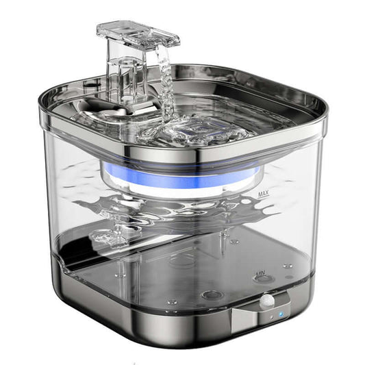 New Wireless Smart Pet Water Dispenser Automatic Cycle Charging Wireless Water Pump with flowing water and modern design.