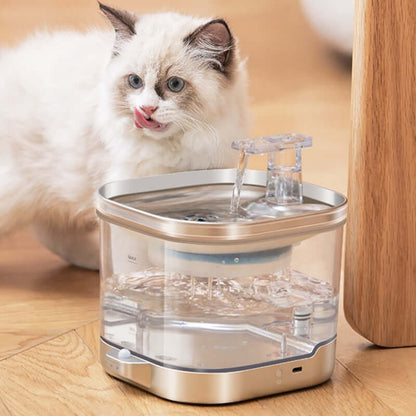 wireless smart pet water dispenser with a cat enjoying fresh water in a stylish design