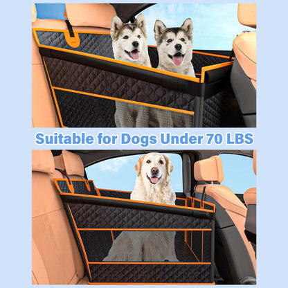Dog car seat extender with waterproof, anti-slip cover for safe rear seat travel with dogs under 70 lbs