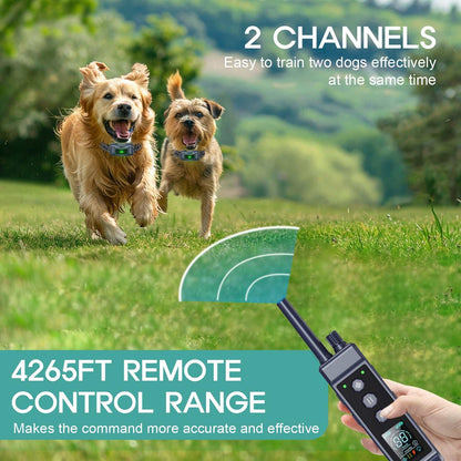 Dog vibration collar with 4265 ft remote range, dual channel for training two dogs, waterproof and rechargeable
