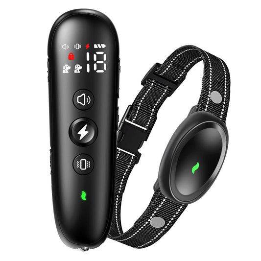 Dog training collar with remote control, waterproof design, 1600ft range, and multiple correction modes