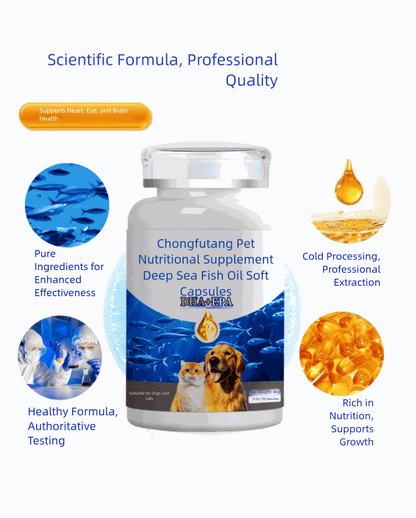 Natural pet deep-sea fish oil odorless capsules for dogs and cats with omega-3 EPA and DHA supporting heart, skin, coat, and joint health