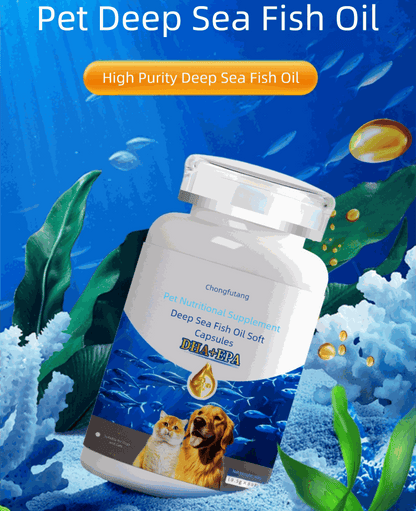 Natural Pet Fish Oil odorless capsules for dogs and cats with omega-3 EPA and DHA for skin, coat, joint, and heart health