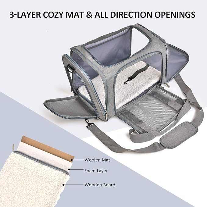 Gray Pet Backpack Transport Box with 3-layer cozy mat and all-direction openings for dogs and cats