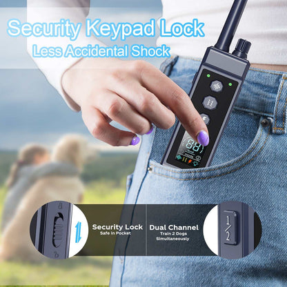 Dog vibration collar remote control with security lock and dual channel for training two dogs simultaneously