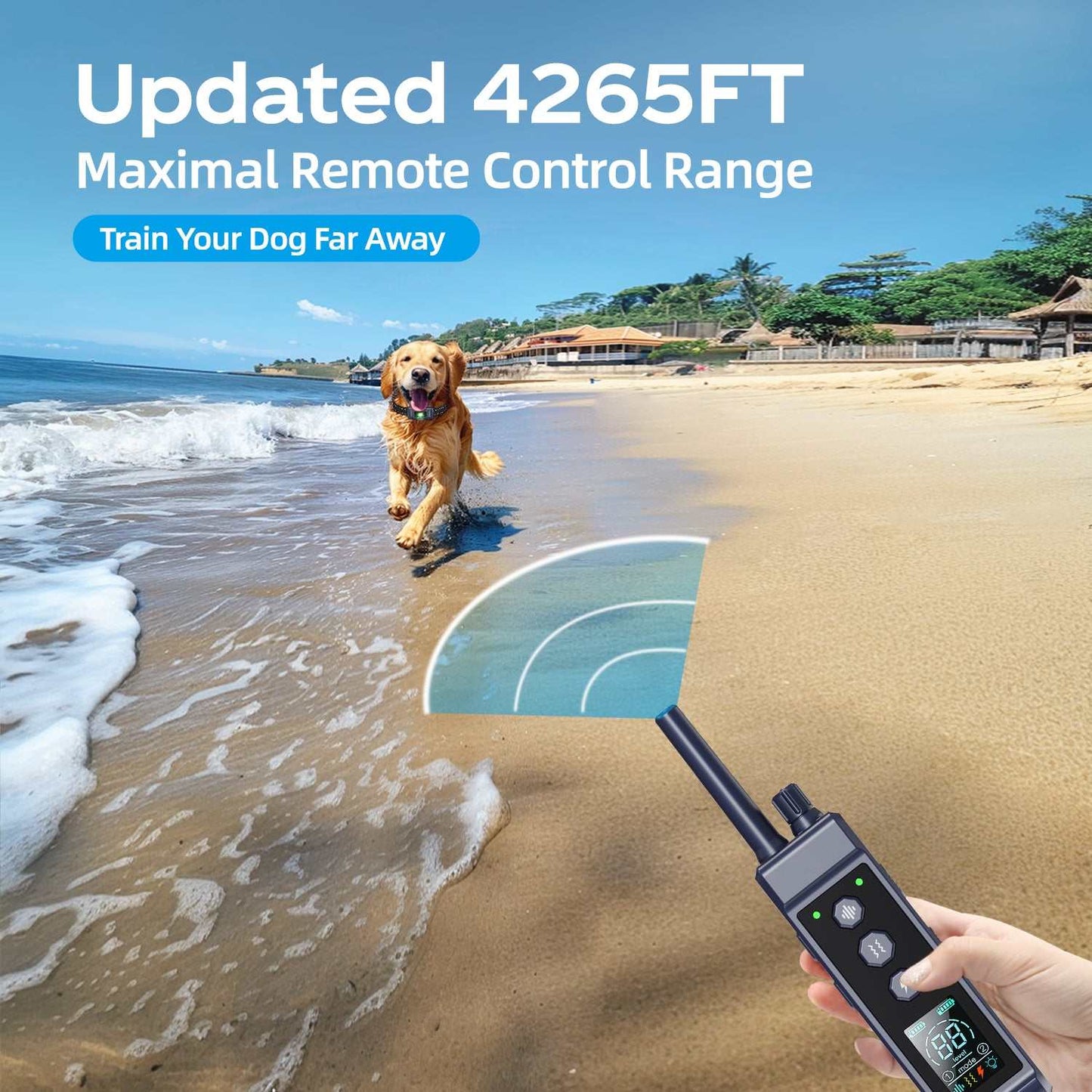 Dog vibration collar with long-range remote for effective training of small to large dogs on the beach