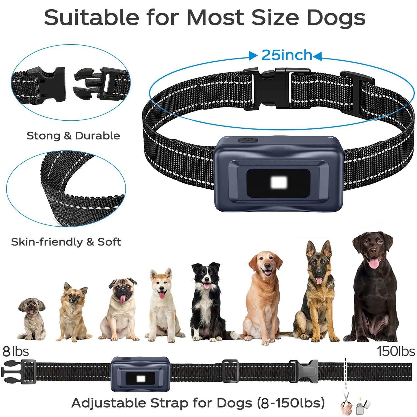 Adjustable waterproof dog vibration collar for dogs 8-150 lbs with remote control and multiple vibration modes