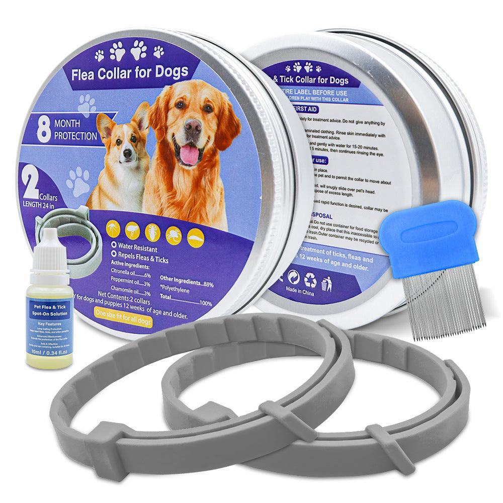Anti-Flea Collars for Dogs and Cats with 8-month protection, includes two collars, flea comb, and treatment spray