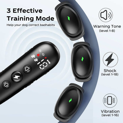 Dog training collar with remote control, 3 modes (sound, vibration, static), and 1600ft range for effective pet obedience training
