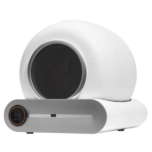 white intelligent self-cleaning cat litter box with large capacity and app control