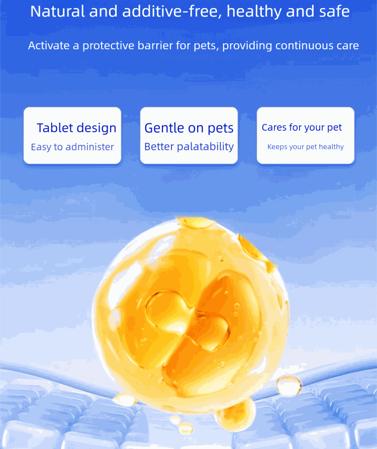 Pet deworming meat-flavored chewable tablets for cats and dogs, gentle and easy to administer.