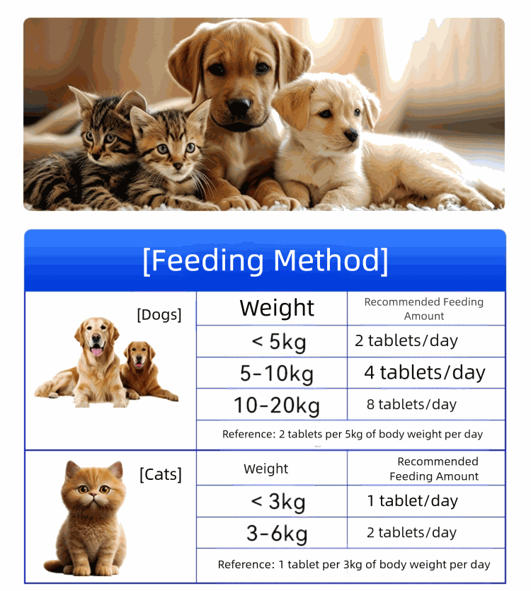 Pet Deworming Tablets for cats and dogs with dosage guide by weight, promoting parasite-free digestive health