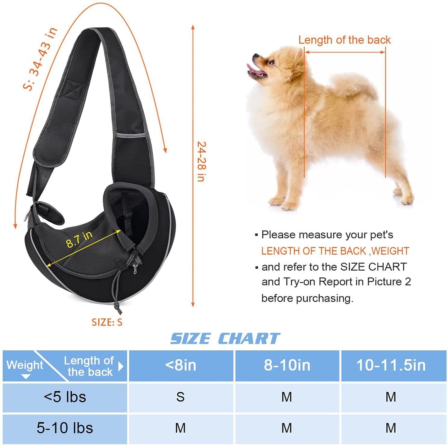 Carrying Pets Bag Women Outdoor Portable Crossbody Bag For Dogs Cats Pet Products size chart and measuring guide