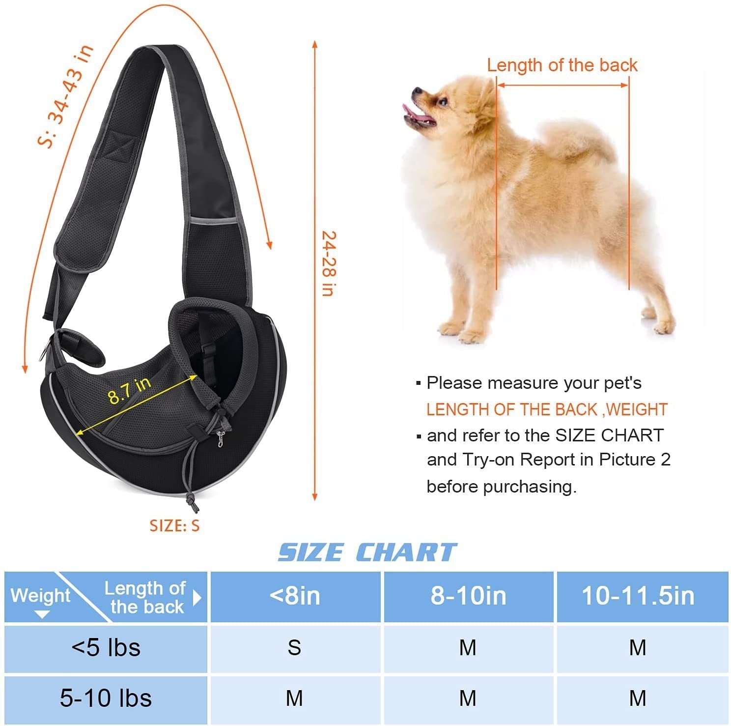 Carrying Pets Bag Women Outdoor Portable Crossbody Bag For Dogs Cats Pet Products size chart and measuring guide