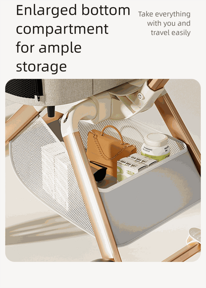 Luxury pet stroller with enlarged bottom compartment for ample storage and easy travel