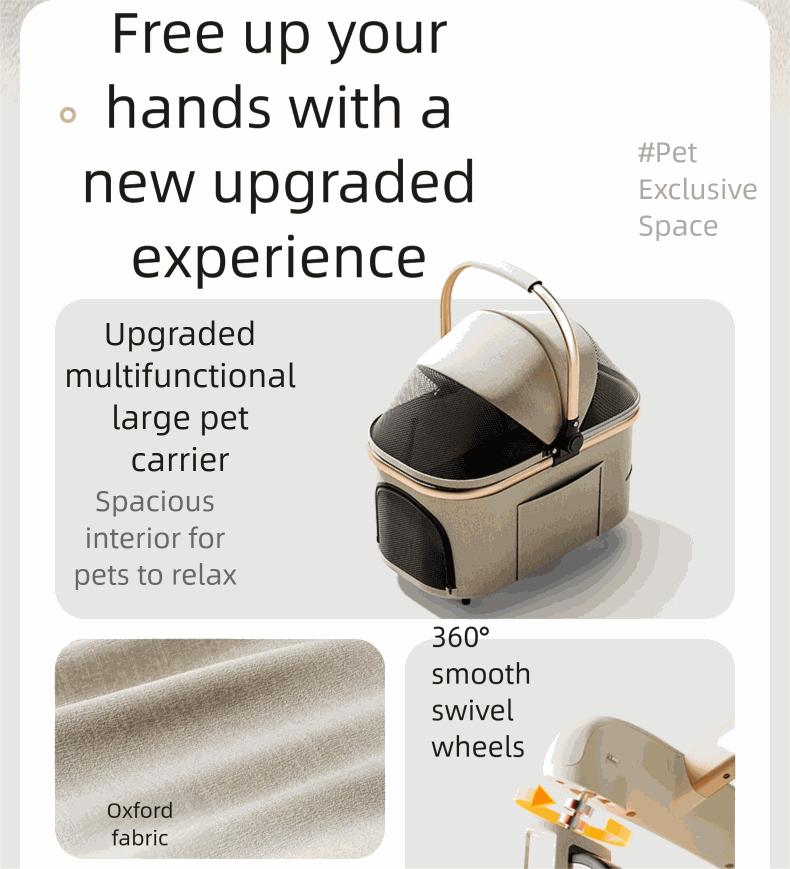 Luxury pet stroller for medium-sized dogs and cats with breathable mesh, smooth swivel wheels, and spacious interior