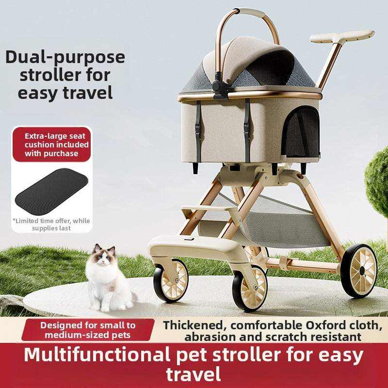 Luxury pet stroller for medium-sized dogs and cats with breathable mesh and foldable design
